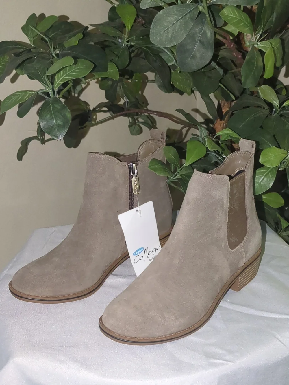 Aqua College Women's Taupe Suede Waterproof Ankle Boots NWT